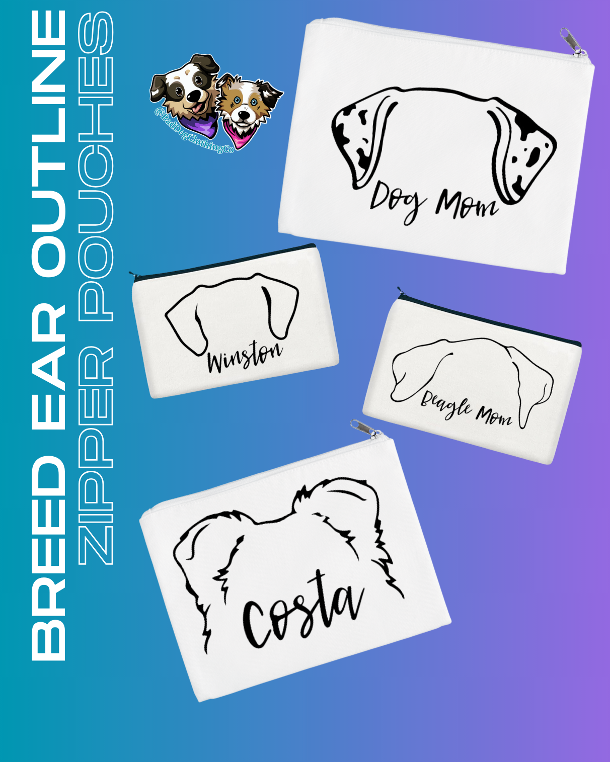 "Breed" Ear Outline Zipper Pouch