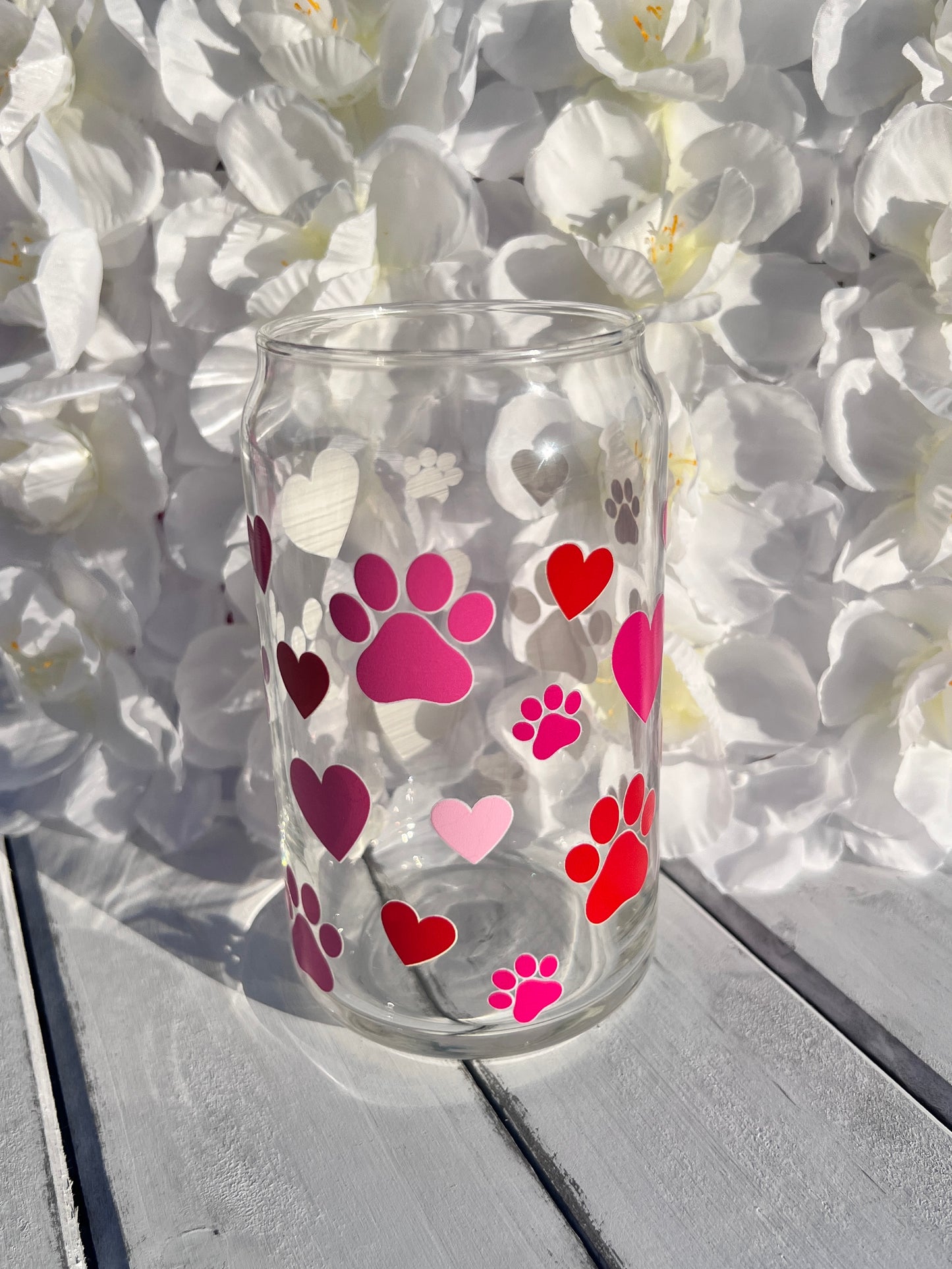 Paw Print & Hearts 16oz Glass