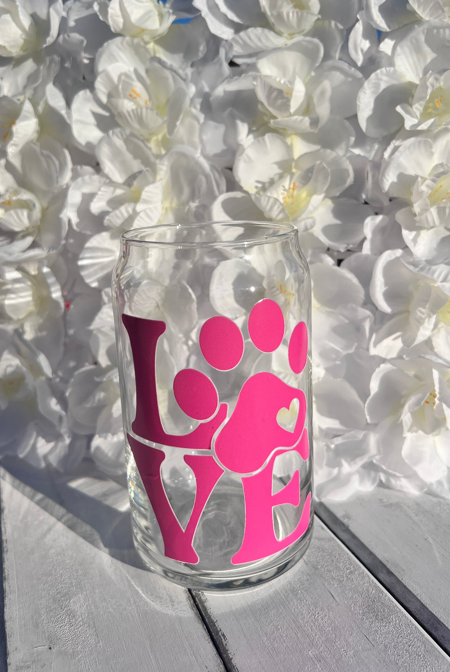 Love Paw Print 16oz Glass