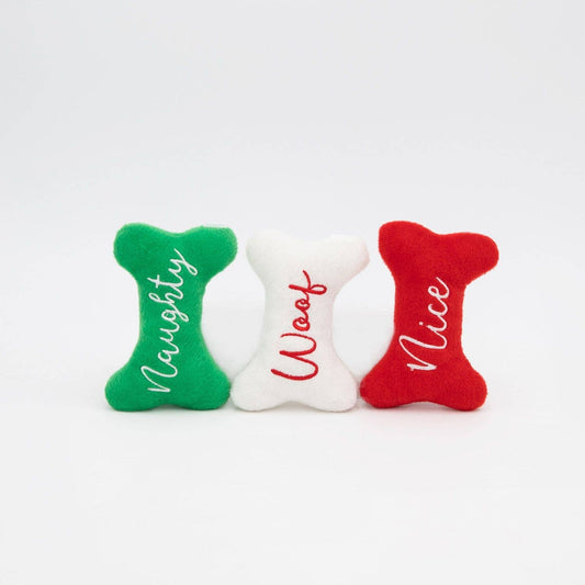 Holiday Miniz - Naughty and Nice Bones (3-pack) - Dog Toy
